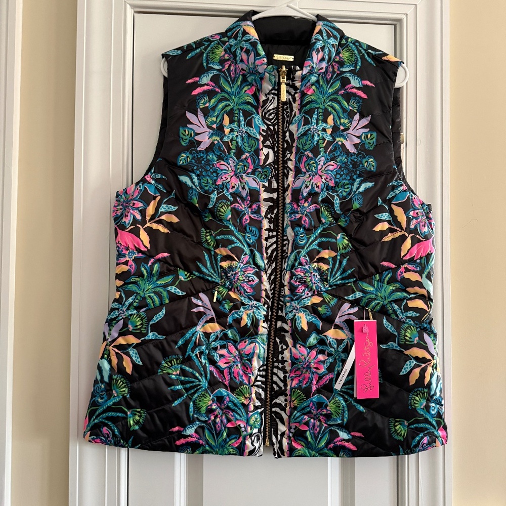 NWT Lilly Pulitzer Deanne Reversible Vest in Onyx Paradise Glow Engineered XL